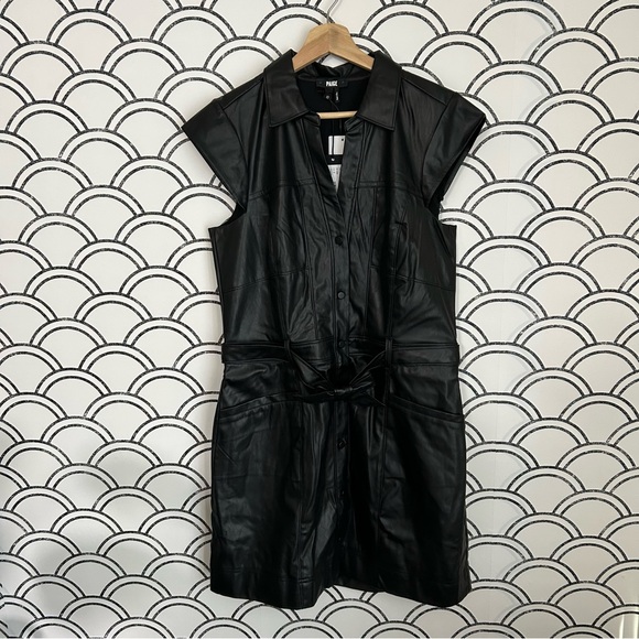 PAIGE Jaxsyn Belted Faux Leather Shirtdress - Picture 3 of 6